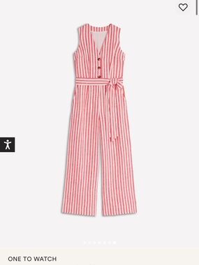 NEW Boden Laura V-neck Linen Jumpsuit Red and Cream